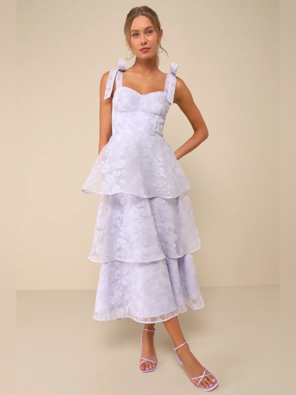 Lulus Glamorous Sweetie Lavender Burnout Tie-Strap Bustier Midi Dress - Picture 4 of 8